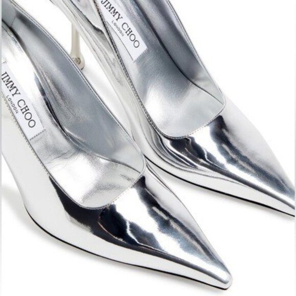 Jimmy Choo IXIA 95MM Mirrored Silver Metallic Leather Pointed Toe Heel Pumps - Picture 9 of 13